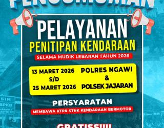 Polres Ngawi Layani Penitipan Kendaraan Gratis
