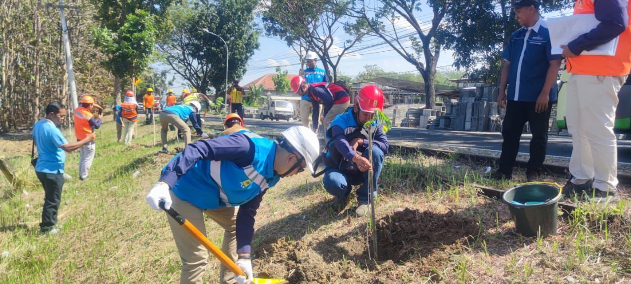 PLN (Persero) Unit Induk Distribusi Jawa Timur bersama DLH Sampang dan BBPJN Jawa Timur - Bali melakukan penanaman 510 bibit pohon ( Foto : PLN Jatim for Jatimkini.com )