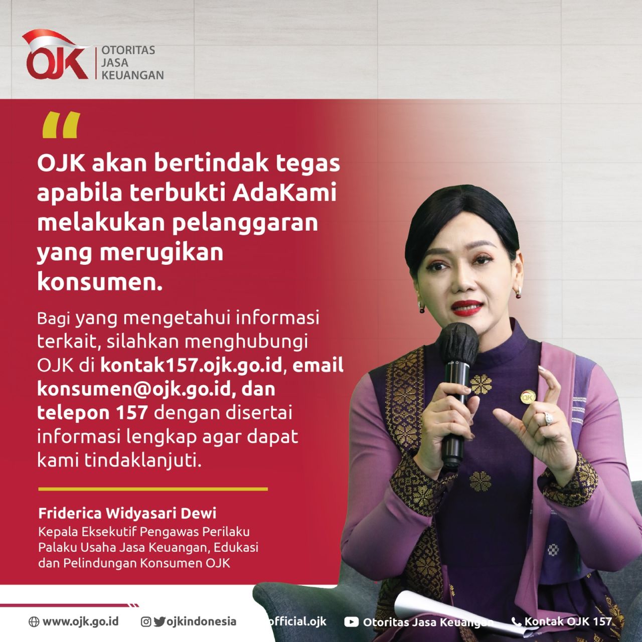 OJK resmi memanggil penyelenggara fintech peer-to-peer lending PT Pembiayaan Digital Indonesia (AdaKami) dengan viralnya debitur yang diduga bunuh diri akibat pinjaman dengan teror dan bunga tinggi ( Foto : Dok. OJK for Jatimkini.com (