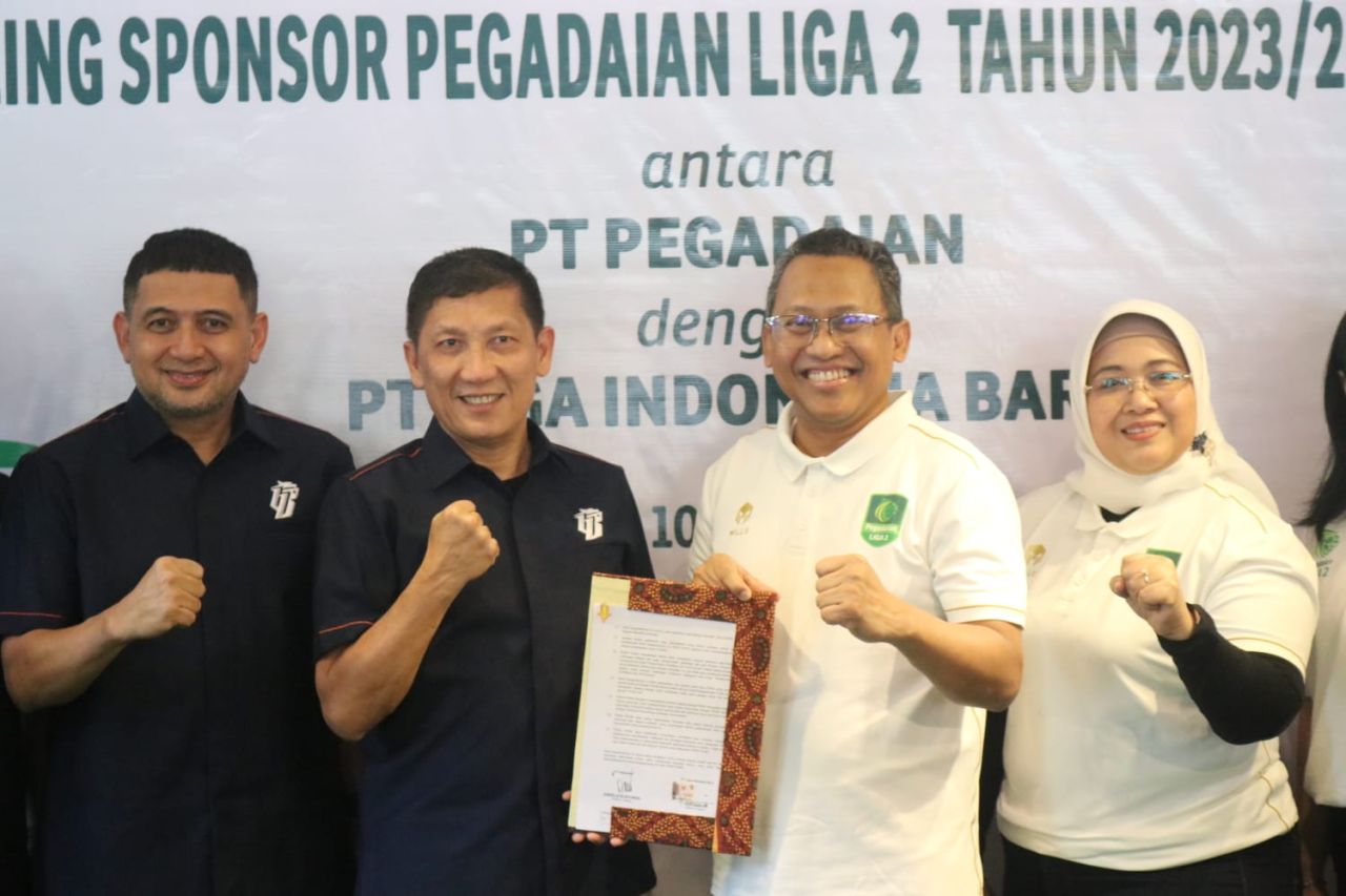 Resmi PT Liga Indonesia Baru ( LIB ) Gandeng PT Pegadian  untuk menggelar Liga 2 Indonesia Tahun 2023/2024 ( Foto : Dok. PT Pagadian for Jatimkini.com )