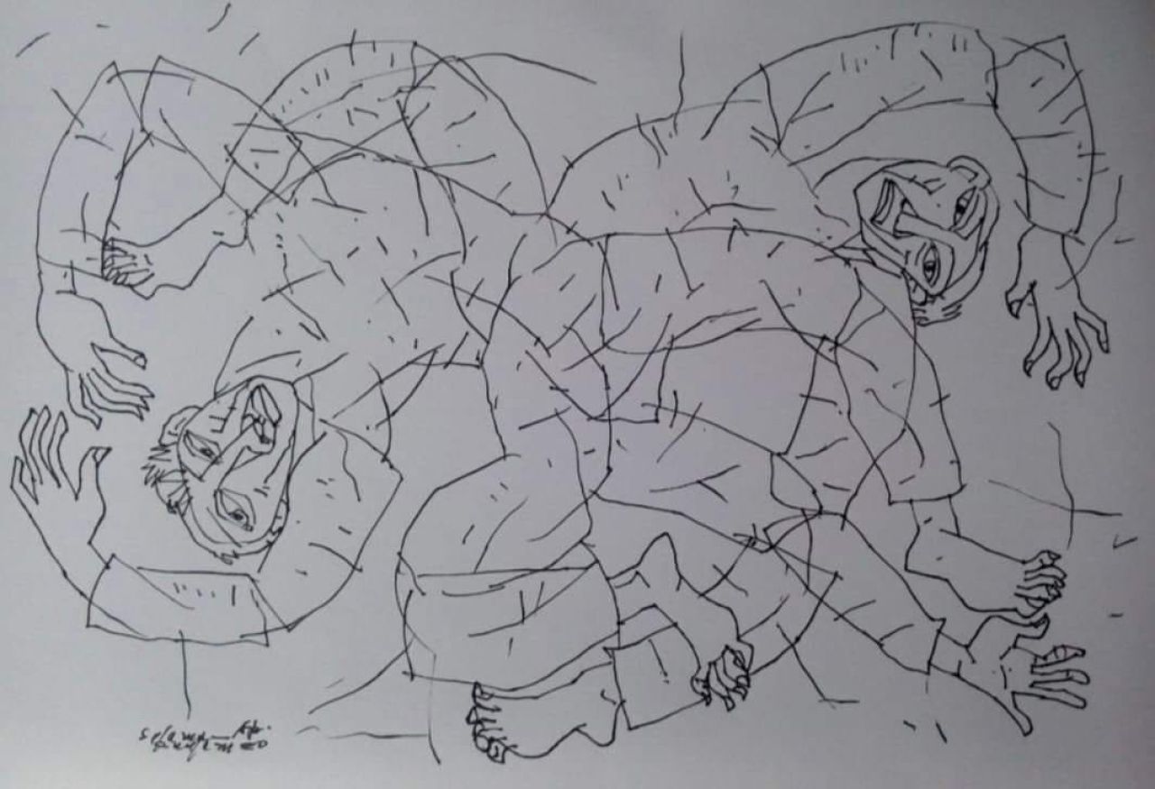 Ilustrasi lukisan Drawing karya Salamun Kaulam