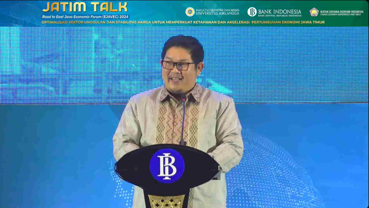 Kepala Kantor Perwakilan Bank Indonesia - Jatim, Erwin Gunawan Hutapea dalam acara Jatim Talk - Ejavec 2024. Foto : Tangkapan Layar Youtube
