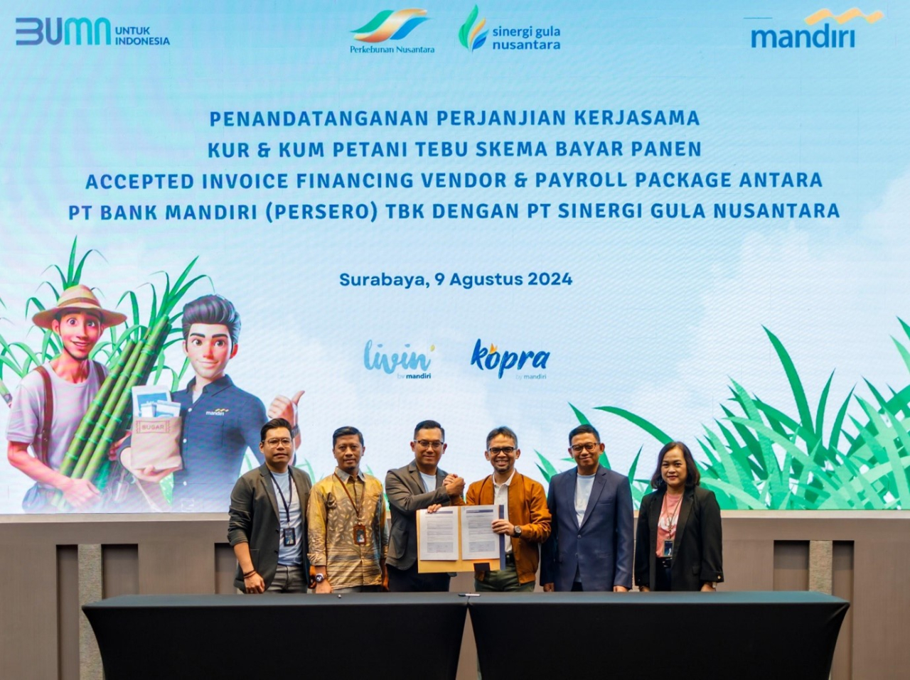 Kegiatan penandatanganan kerja sama SGN dan Bank Mandiri untuk permodalan usaha tani tebu. Foto : SGN