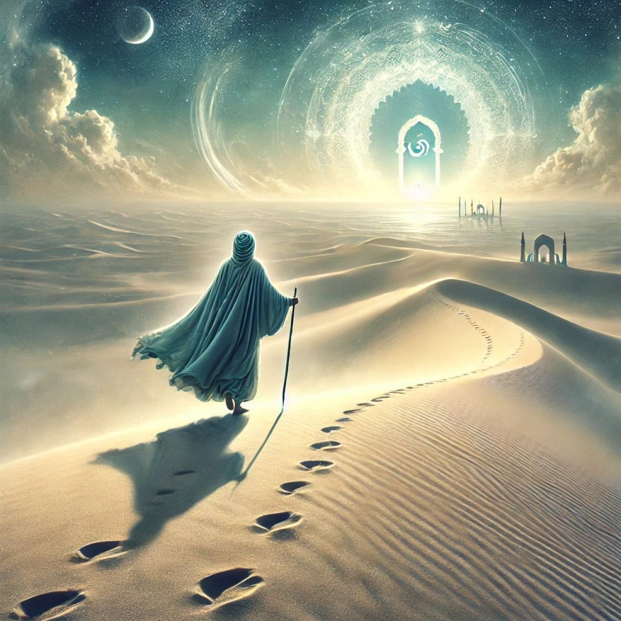 Ilustrasi perjalanan spiritual seorang pencari Tuhan. ( Foto : AI )