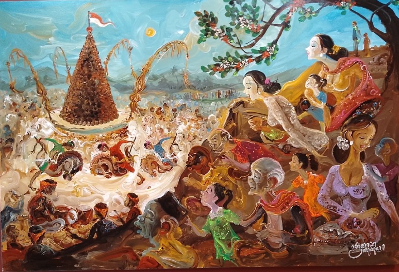 Bancakan Salak Galengdowo' karya Triyoso Yusuf bentuk tradisi yang diabadikan ke lukisan. (Jatimkini.com/ Rokimdakas)