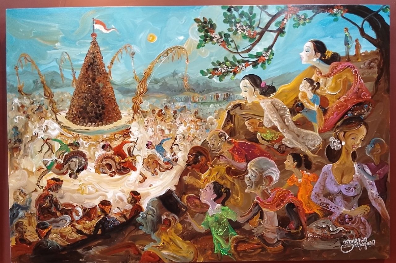 "Kenduri Salak" karya Triyoso Yusuf dipamerkan di Galeri Merah Putih, Balai Pemuda Surabaya, 9-13 Februari 2025 (Foto: Jatimkini.com/Rokimdakas)