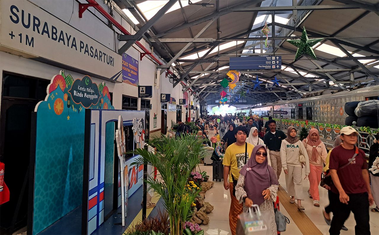 KAI Daop 8 Surabaya telah melayani 733.752 penumpangs elama 17 hari angkutan lebaran 2025. (Foto: KAI Daop 8 Surabaya for jatimkini.com)