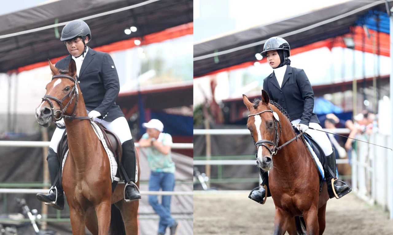 Kontingen equestrian Kota Surabaya yang beranggotakan Annerose Reese, Mia Alessandra, Elaine Dior dan Ghaniyyu Arkan menyabet medali emas di nomor walk trot beregu ( Foto : Istimewa )