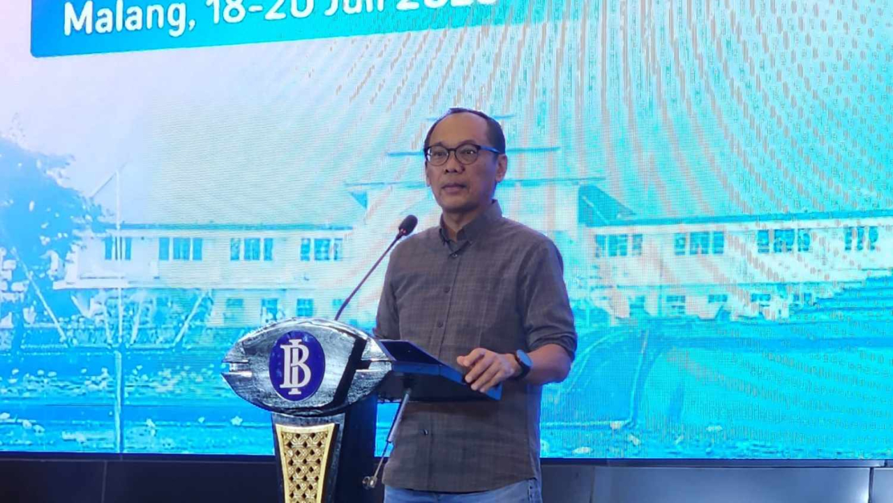 Kepala BI Jatim Ibrahim memberi sambutan dalam Media Gathering di Malang, Jumat (18/7/2025). Foto : Peni Widarti