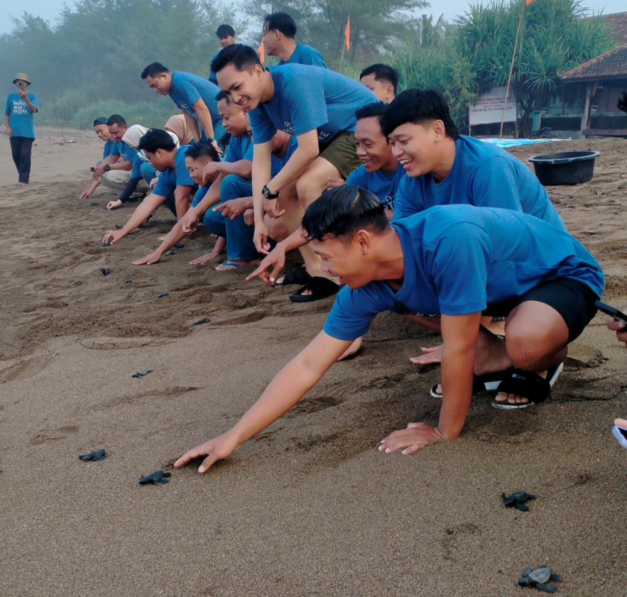 Pelepasan 350 ekor tukik di Pantai Kili-kili, Desa Wonocoyo, Kecamatan Panggul, Kabupaten Trenggalek, pada Minggu (24/8/2025).