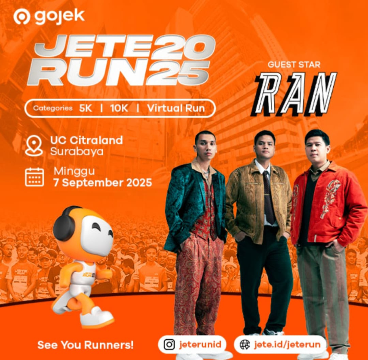 Dampak aksi demo yang berlangsung di beberapa kota termasuk Surabaya event JETE RUN 2025  resmi di tunda ( Foto : JETE INDONESIA for Jatimkini.com )