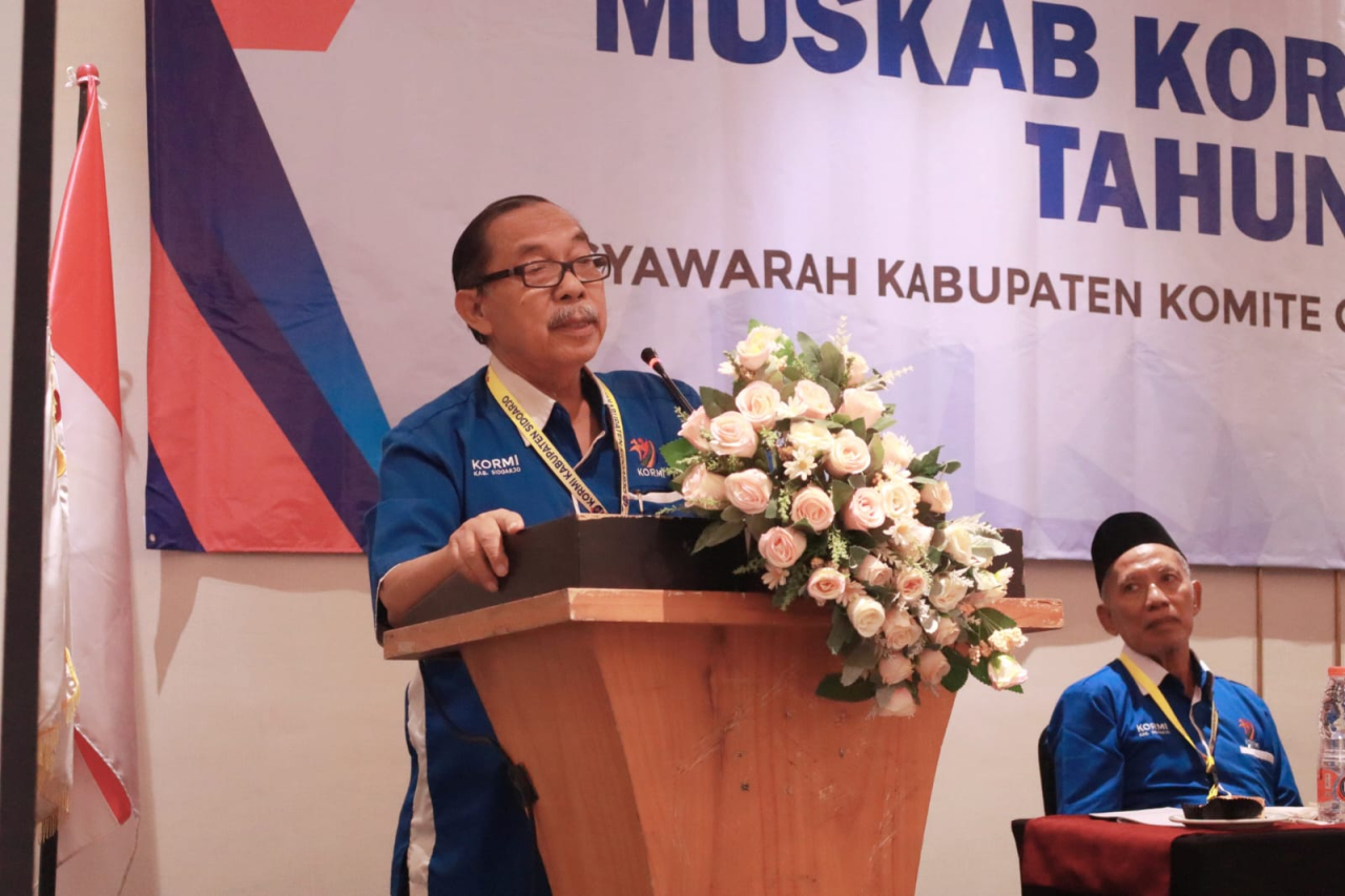 Ketua KORMI Sidoarjo memberikan sambutan pada pembukaan Muskab KORMI 2025.
