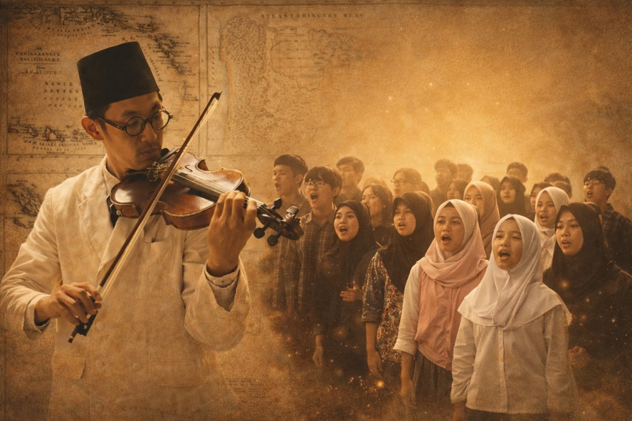 Siswa SMP Negeri 3 Surabaya tengan berlatih menyanyikan Indonesia 3 Stanza. ( foto : Istimewa )