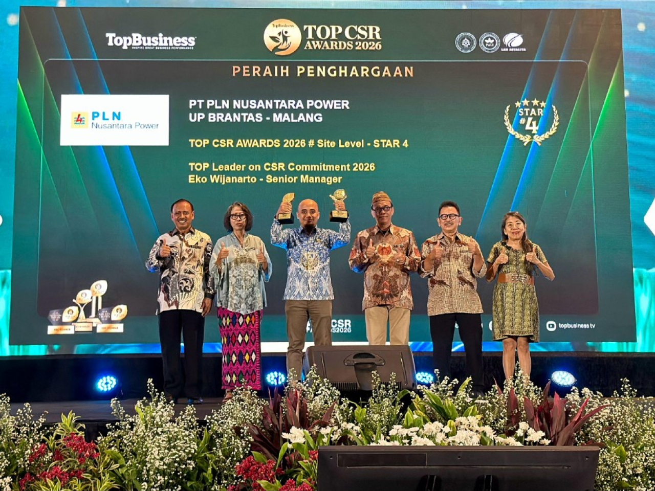 PT PLN Nusantara Power Unit Pembangkitan Brantas (PLN NP UP Brantas) meraih dua penghargaan pada ajang TOP CSR Awards 2026. Foto: PLN NP UP Brantas