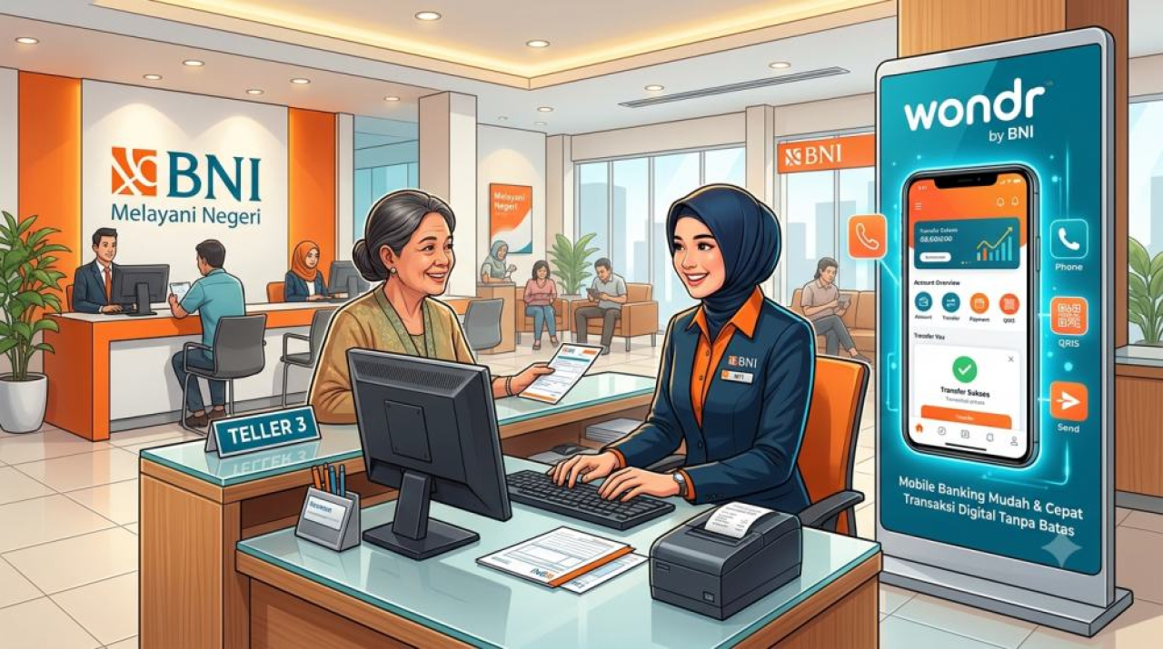 Ilustrasi layanan perbankan di kantor BNI. Foto : Buatan AI