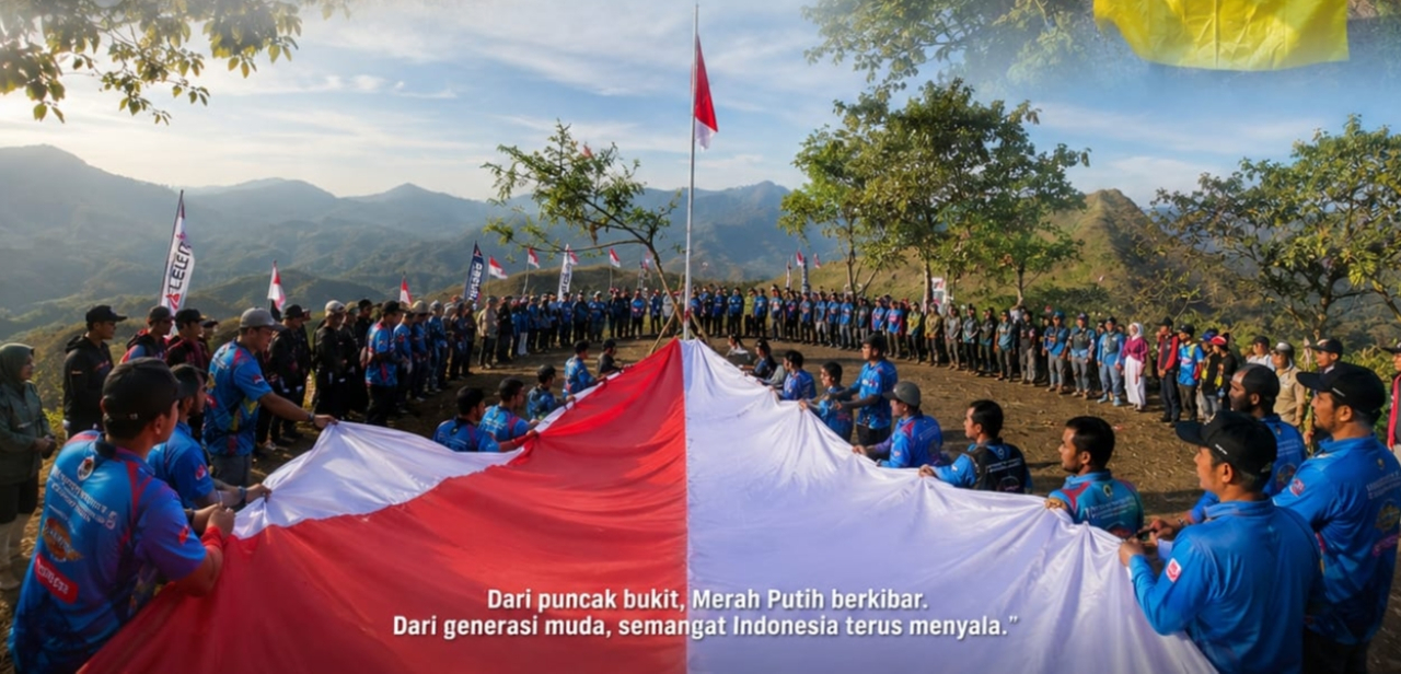 Bendera Merah Putih 200 Meter Berkibar di Puncak Bukit Cendono, AMPI Sidoarjo Rayakan Kemerdekaan