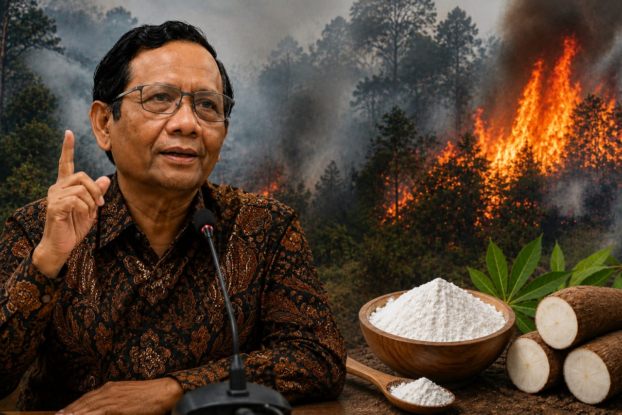 Rencana pemerintah akan menggunakan tepung singkong untuk padam kebakaran di Karhutla terbilang aneh tapi perlu di coba ( Foto : Ilustrasi AI )